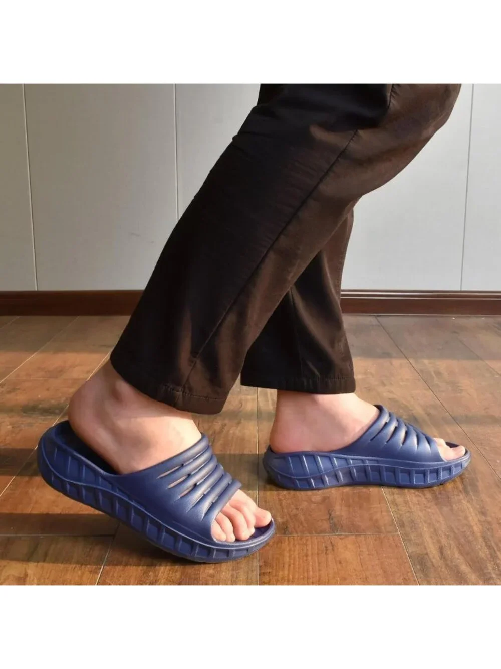 Men's Blue Sandals Orthotic Arch Support Open Toe Sport Slides Thick Cushion